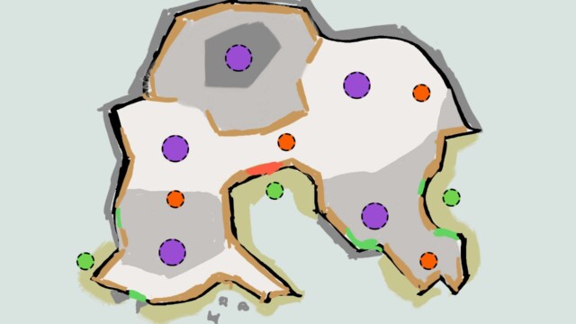 another layout draft with entries (green), exits(red) and pois (violet)